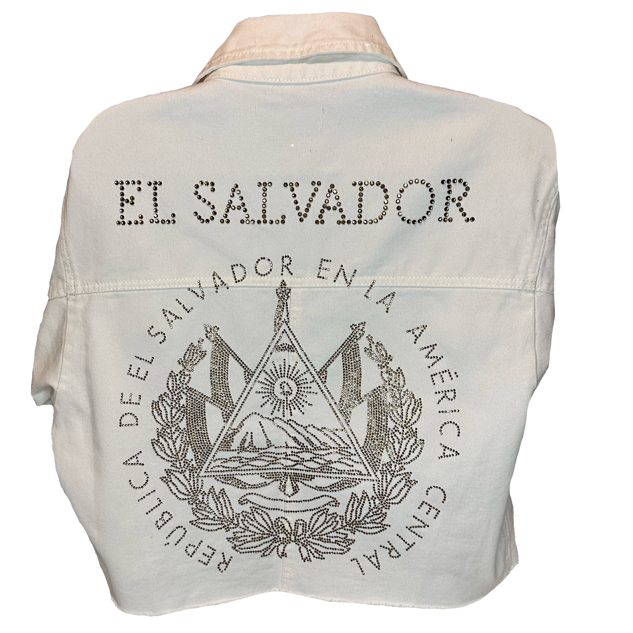 Cropped Denim El Salvador Embellished Gold Logo+Lettering