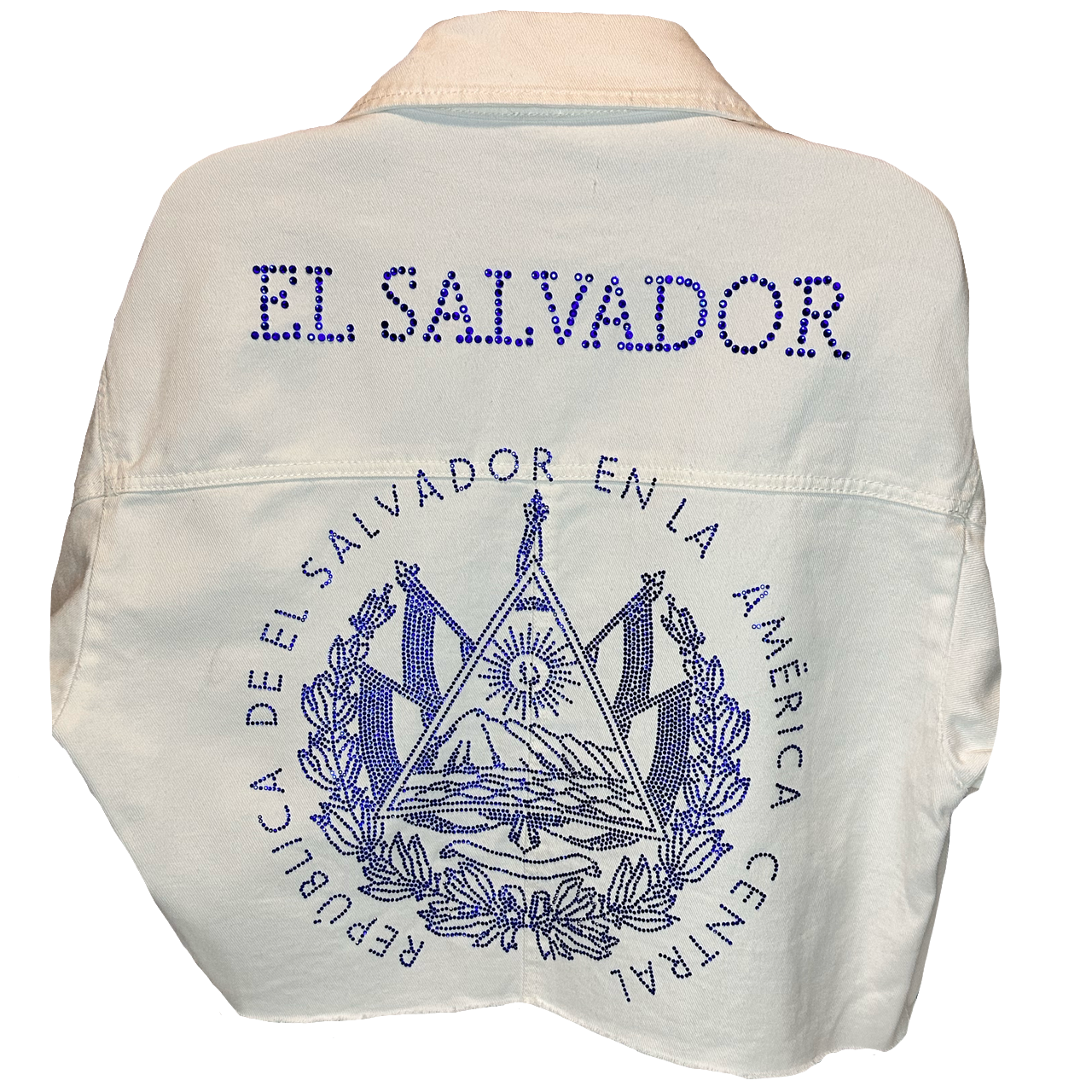 Cropped Denim El Salvador Embellished Blue Logo+Lettering