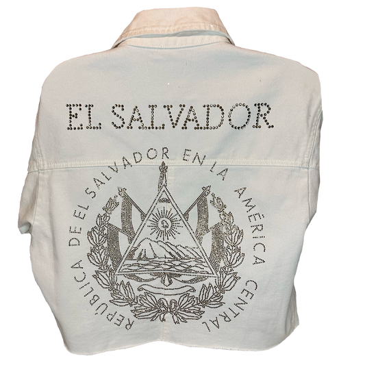 Cropped Denim El Salvador Embellished Gold Logo+Lettering