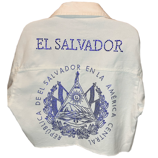 Cropped Denim El Salvador Embellished Blue Logo+Lettering